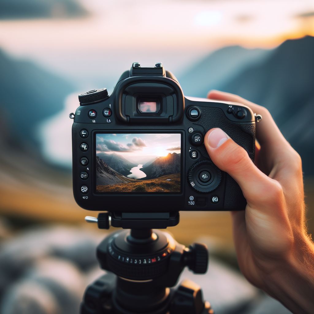 a digital camera capturing a landscape